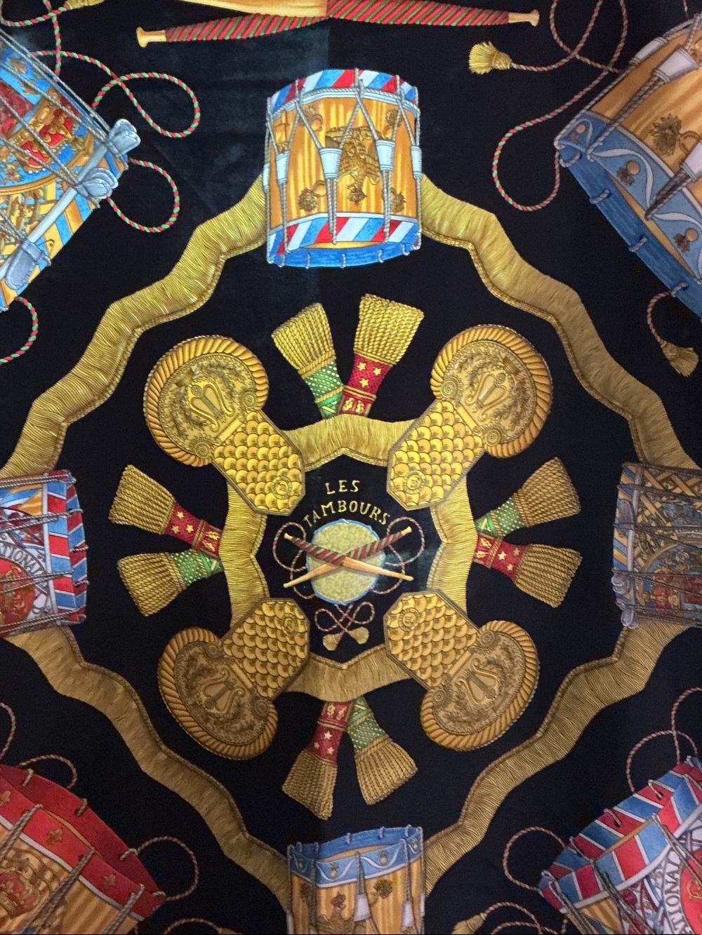 Hermes Paris AUTHENTIC Les Tambours (Drums) Black Silk Twill Scarf Multicolor - Picture 3 of 11